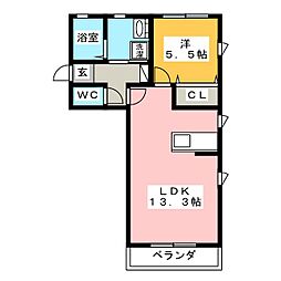ディアベルジュF棟 1LDKの間取図画像