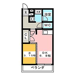 AXIA八熊 1DKの間取図画像