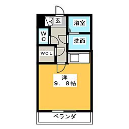アイユー河田A 1Kの間取図画像