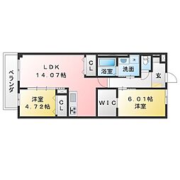 ロビニア若草 2LDKの間取図画像