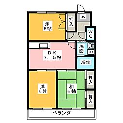 サンヒルズ秀A棟 3DKの間取図画像