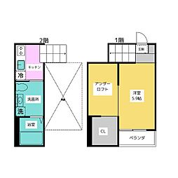 BleuCiel千竈通 1Kの間取図画像