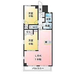 シャンボール近藤 2LDKの間取図画像