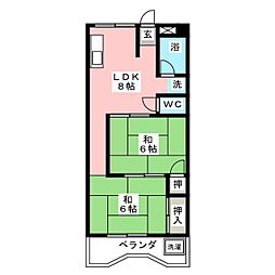 川島シオンハイツ 2DKの間取図画像