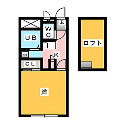 カーサ曽池町 1Kの間取図画像