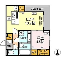 カリーノ姫宮 1LDKの間取図画像
