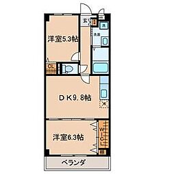 プラーンソレイユ密柑山3 2DKの間取図画像