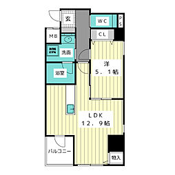ラシュレ大須 1LDKの間取図画像