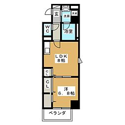 稲垣ビル栄ディアコート白川 1LDKの間取図画像