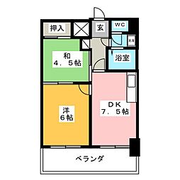 ライオンズマンション東片端 2DKの間取図画像