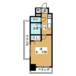 現代ハウス新栄 1Kの間取図画像