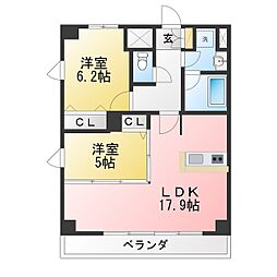 トレヴィ高岳 2LDKの間取図画像