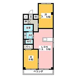 高杉ハイツ丹羽 2LDKの間取図画像