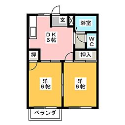 エクセル中島 2DKの間取図画像