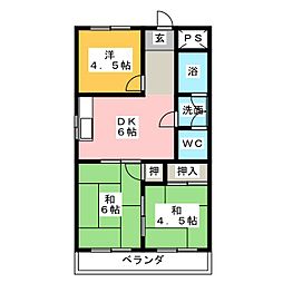 三ッ池マンションNo.6 3DKの間取図画像