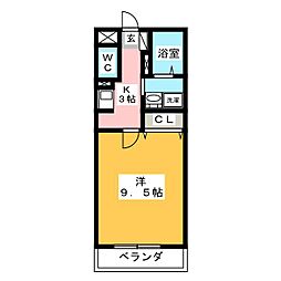 シティハイムアイランド打中 1Kの間取図画像