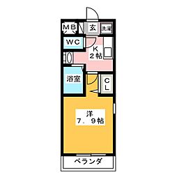 エスポワール 1Kの間取図画像