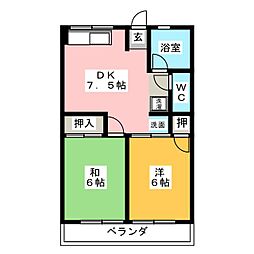 シティハイムナカムラ 2DKの間取図画像