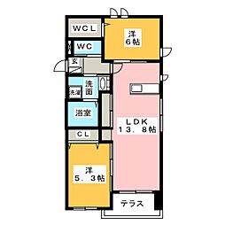 Y'sカーサ高畑 2LDKの間取図画像