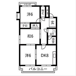 メモアール中花 3DKの間取図画像