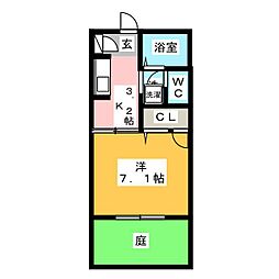 サルドセジュール 1Kの間取図画像