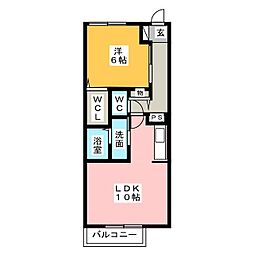 ボヌール里 1LDKの間取図画像