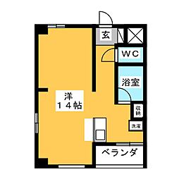 シャルムジャルダン ワンルームの間取図画像