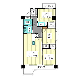 クレッセンド清水ヶ岡 3LDKの間取図画像