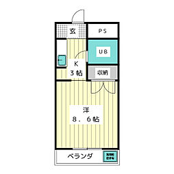 第二沖野館 1Kの間取図画像