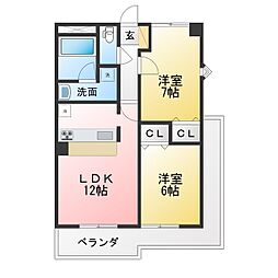 エミナンス清水ヶ岡 2LDKの間取図画像