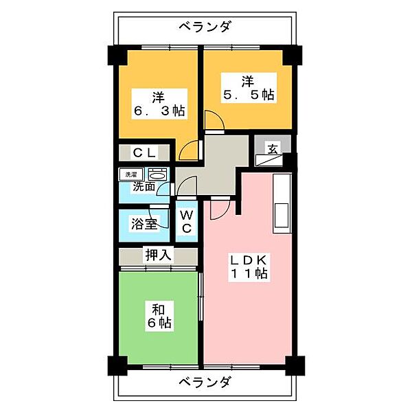 ライオンズマンション杁中ガーデンＤ棟 ｜愛知県名古屋市昭和区滝川町(賃貸マンション3LDK・3階・62.70㎡)の写真 その2