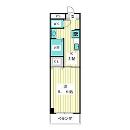 ヒルズヤマザト 1Kの間取図画像