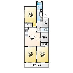 弁天ハイツ 3LDKの間取図画像