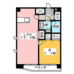 ベルファース川原通 1LDKの間取図画像