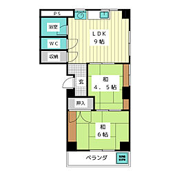 大栄ハイツ 2LDKの間取図画像