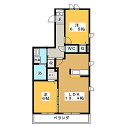 クレール道徳 2階2LDKの間取り