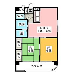 第二日比野ハイツ 2LDKの間取図画像