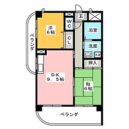 第二日比野ハイツ 2DKの間取図画像