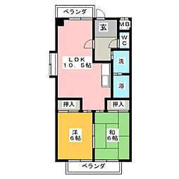 福洋マンション 2LDKの間取図画像