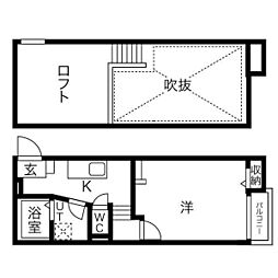 Creo堀田弐番館 1Kの間取図画像