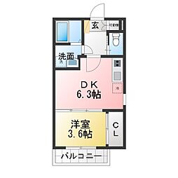 ベネフィス観音町 1DKの間取図画像