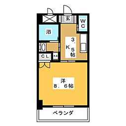 アネックス宝生 1Kの間取図画像