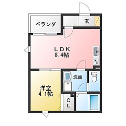 ocean滝春 1LDKの間取図画像