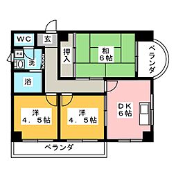 ハイツ奈加川 3DKの間取図画像