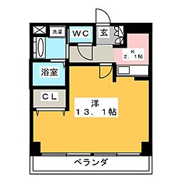 プレミアムキャッスル鶴舞 3階ワンルームの間取り