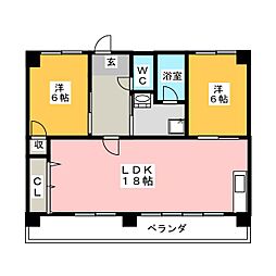 三洋ビル 2LDKの間取図画像