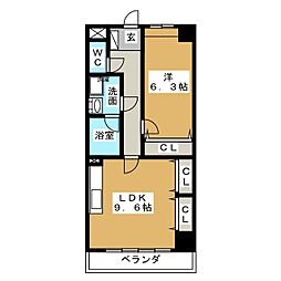 プログレスアサダ瓦町 1LDKの間取図画像
