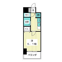 プレサンスサカエリバースタイル ワンルームの間取図画像