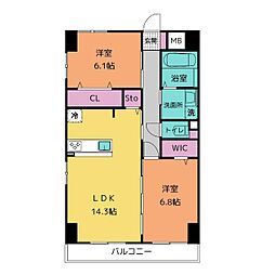 GRANDUKE高辻 2LDKの間取図画像