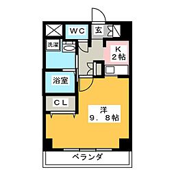 プレミアムキャッスル鶴舞 ワンルームの間取図画像